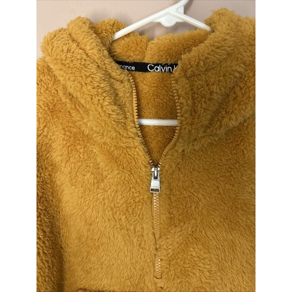 Calvin Klein Performance Hooded Sherpa Sweater Yellow Size Medium Size Women’s - Picture 2 of 9